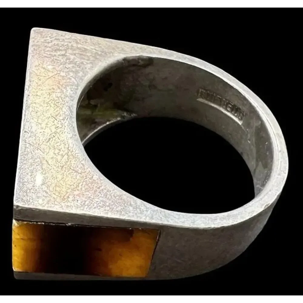 Vintage 1970s Sterling Silver Tiger's Eye Post Modern Designer Ring